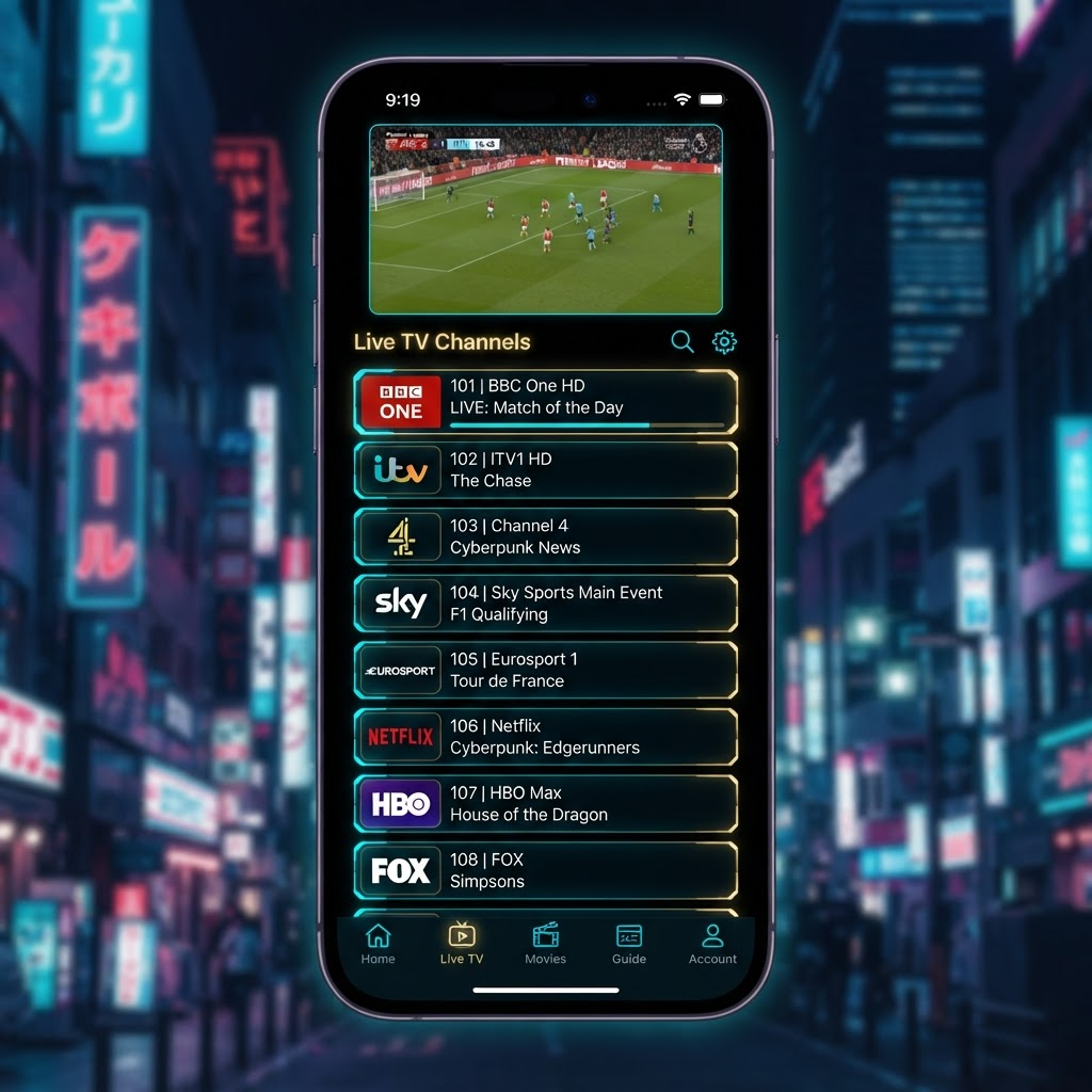 TREX4K IPTV mobile app showing live channel list